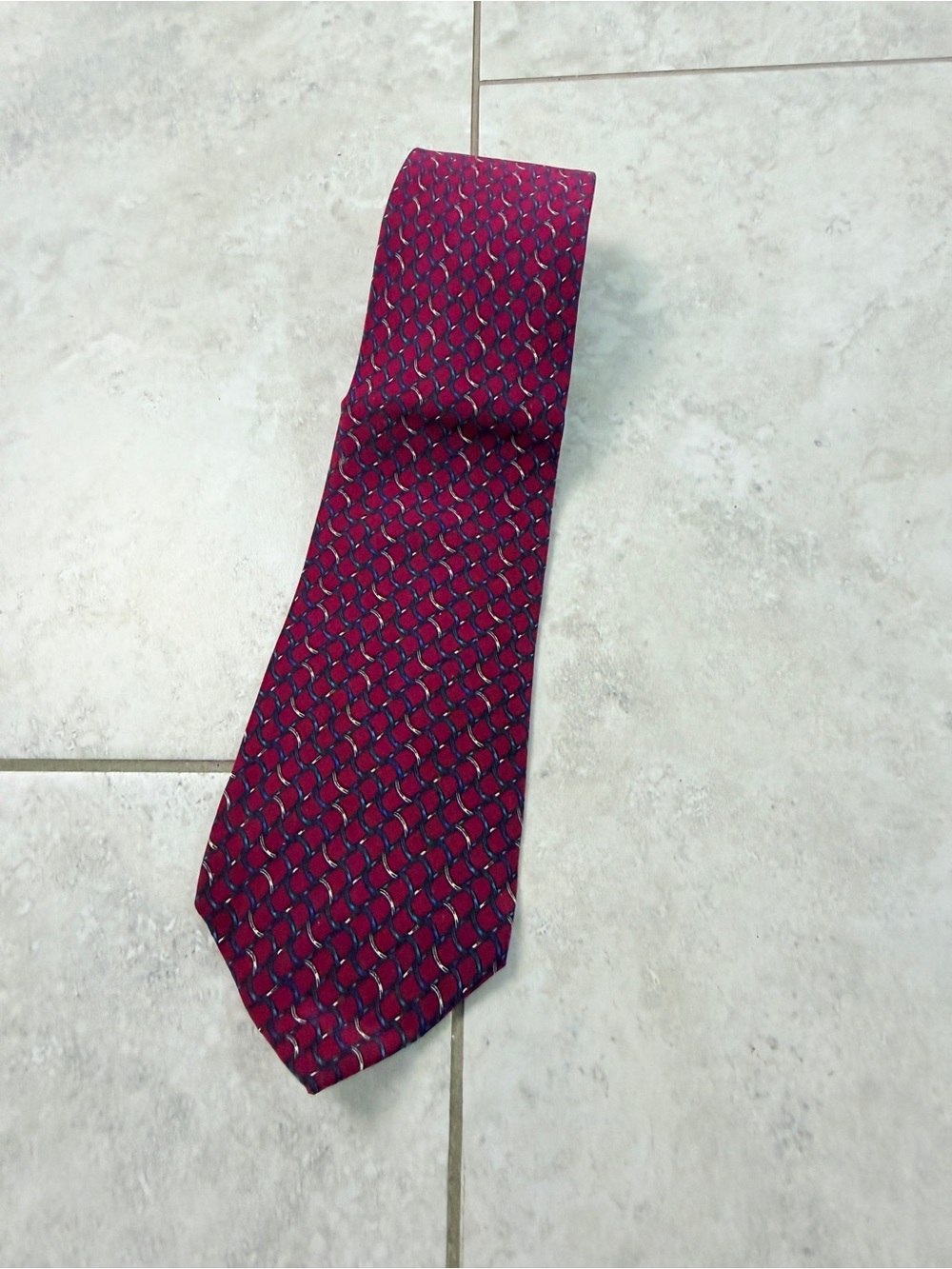 Christian Dior Monsieur Mens Silk Neck Tie Red Blue Geometric Pattern Luxury